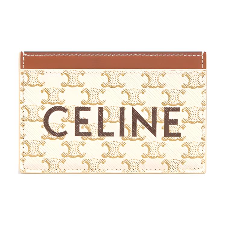 CELINE Canvas With Sheepskin Card Holder Women's White & Tawny & Candy