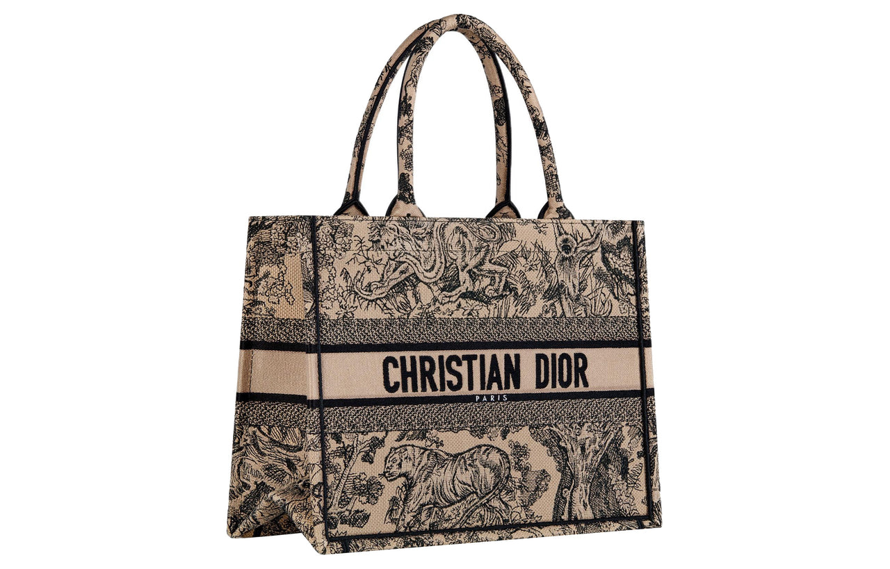 DIOR BookTote Embroidery Tote Bag Shopping Bag Handbag Medium Size Women's Brown