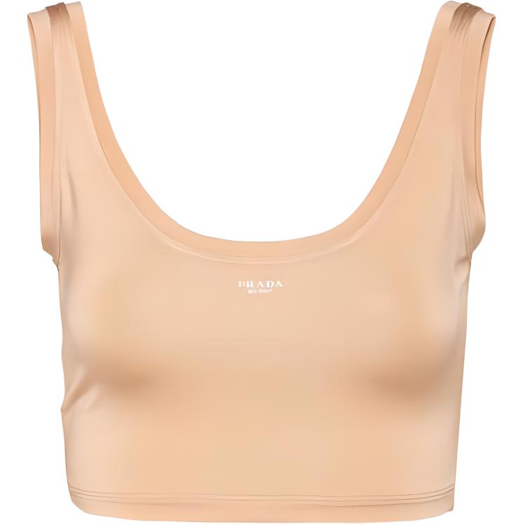 PRADA Logo Stamped Sleeveless Tank Top Beige