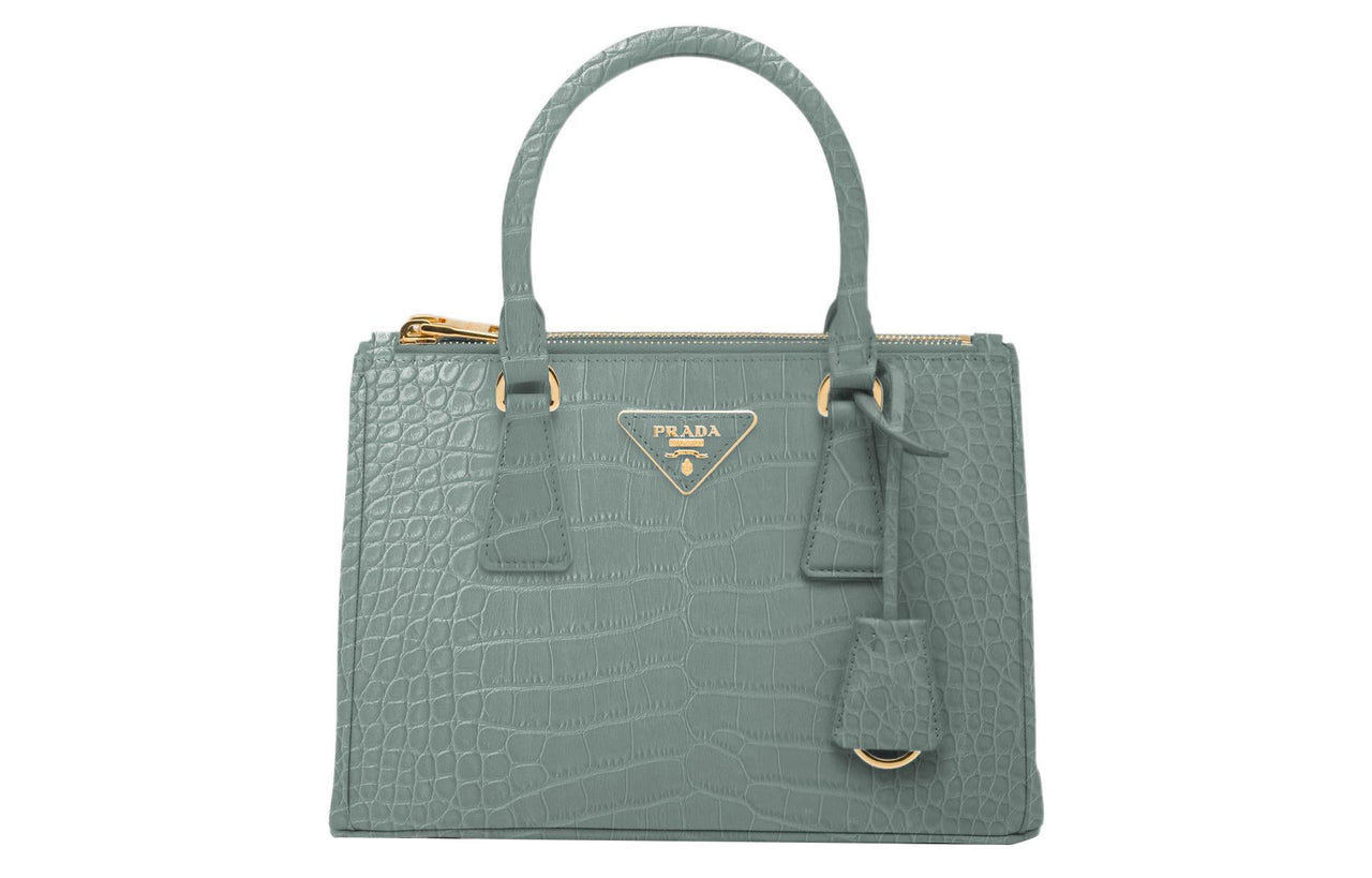 PRADA Galleria Killer Bag Crocodile Leather Shoulder Bag Crossbody Bag Handbag Small Size Women's Gray Blue
