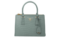 PRADA Galleria Killer Bag Crocodile Leather Shoulder Bag Crossbody Bag Handbag Small Size Women's Gray Blue