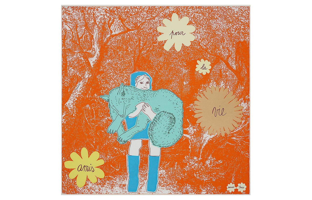 HERMES Silk Scarves Women's Orange/Blue/Green