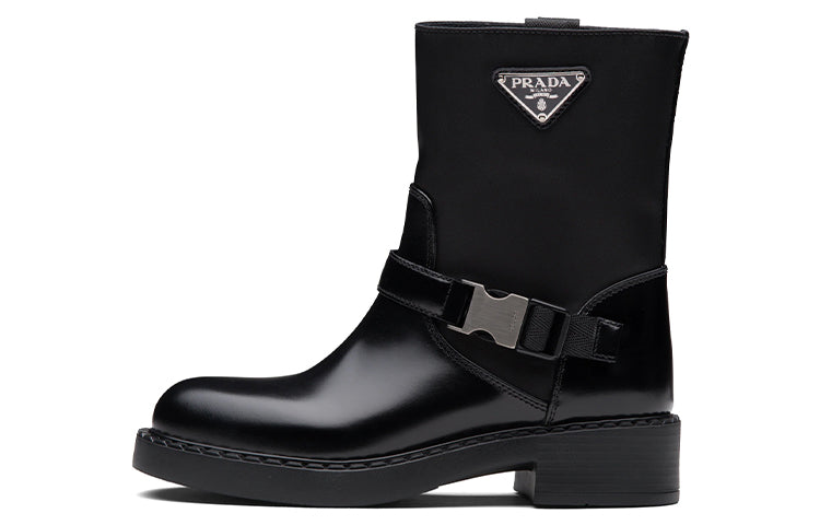 PRADA Brushed Leather And Re Nylon Boots 'Black' Women's