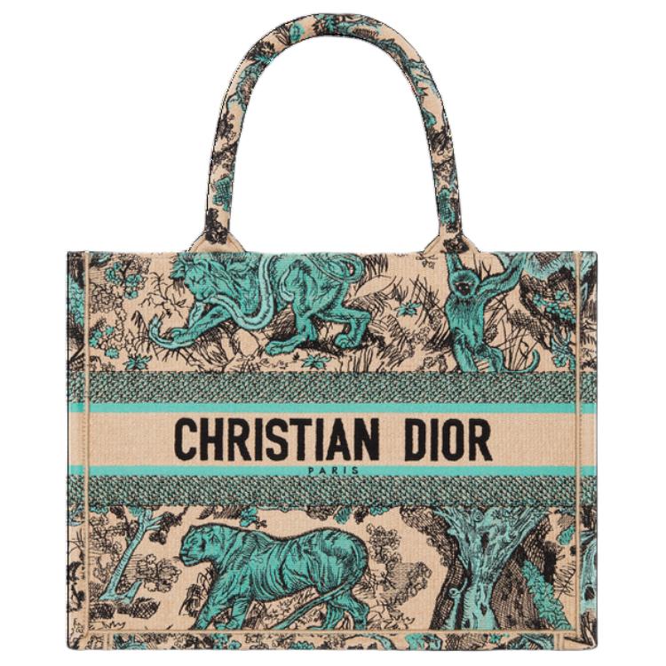DIOR DIORIVIERA Embroidery Tote Bag, Shopping Bag, Handbag Medium Size Women's Sea Blue & Beige
