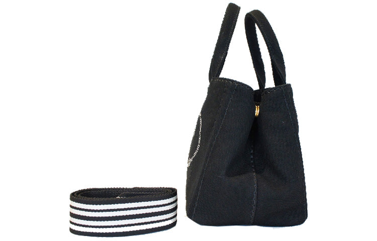 PRADA Canvas Print Canvas Bag Shoulder Bags Women's Black