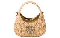 MIU MIU Wander Series Raffia Fiber Crescent Bag Shoulder Bag Crossbody Bag Handbag Women's Natural/Multicolor Gold