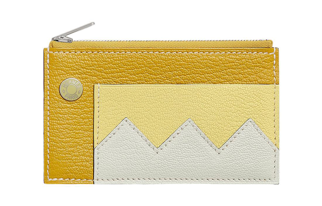 HERMES Mysore Goat Skin Card Holder Mini Men's Fennel/Lemon Wine/Mushroom White