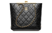 CHANEL Calfskin Tote Shopping Bag Handbag Shoulder Bag Women's Black