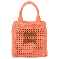 MIU MIU Hooked Woven Fabric Tote Bag Shopping Bag Handbag Women's Tulip Yellow With Cognac Accents