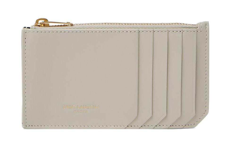 SAINT LAURENT Leather Card Holder Women's Cream White