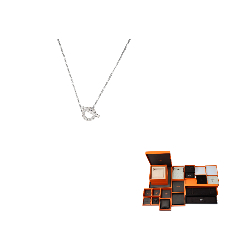HERMES FINESSE Diamond Necklaces Women's White Gold