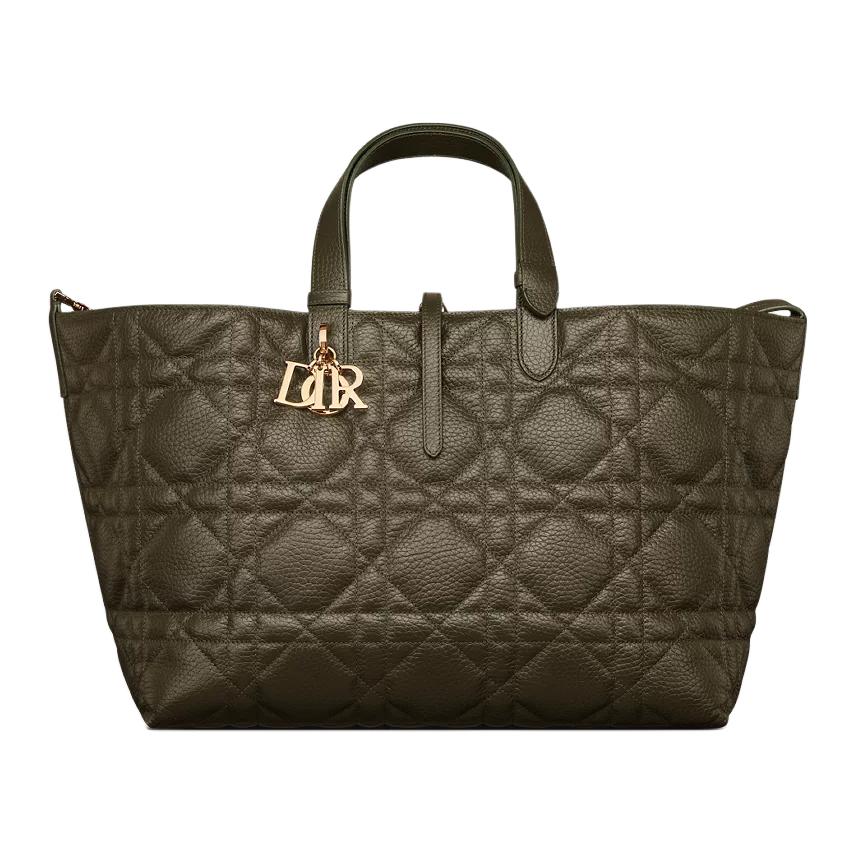 DIOR Grain Calfskin Native Handbag Large Size Women's Khaki Green