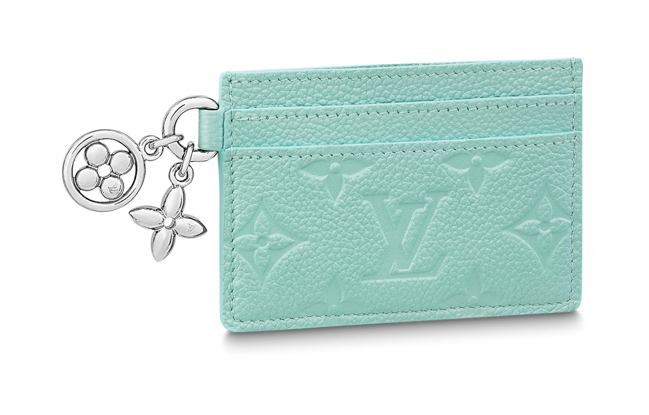 LOUIS VUITTON CHARMS Grained Cow Leather Card Clip Card Holder Women's Macaron Green