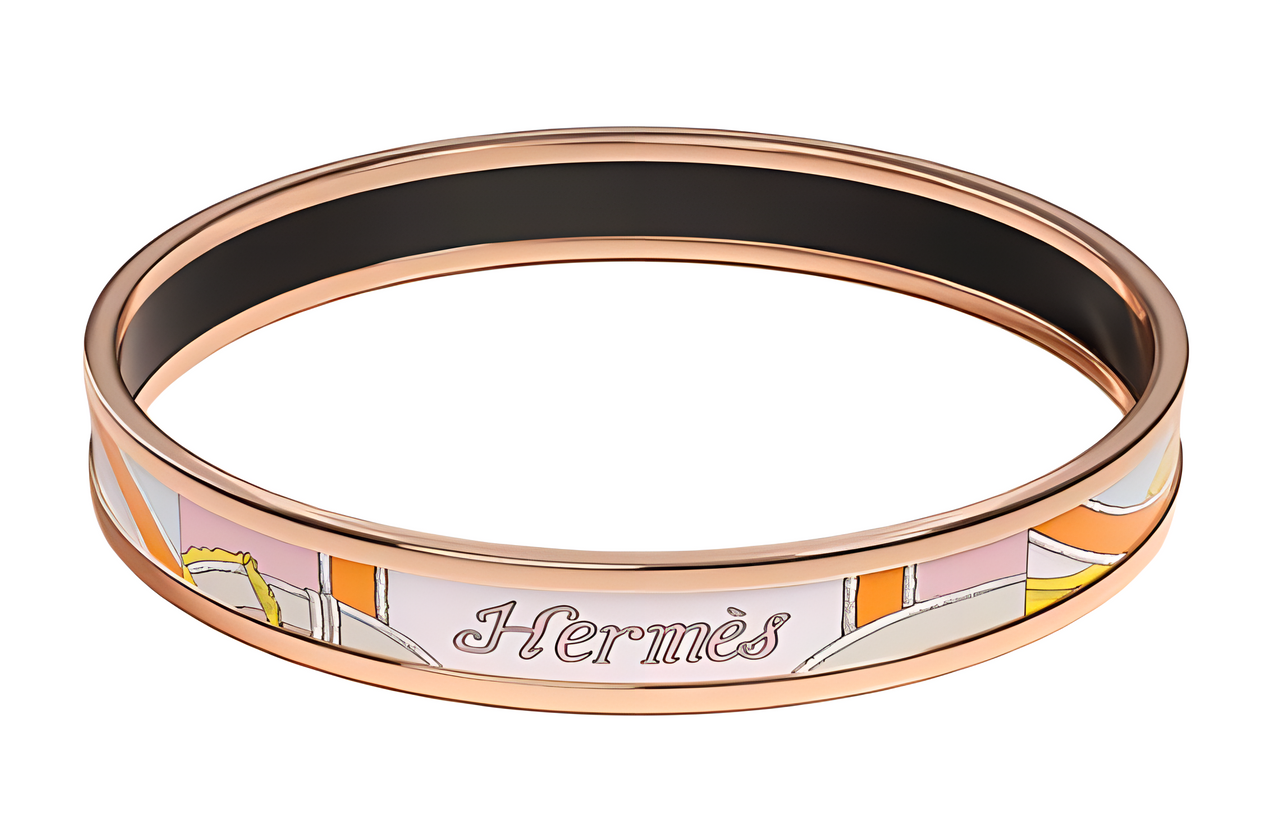 HERMES Enamel, Rose Gold Tone Plated Bangles Women's Multicolor