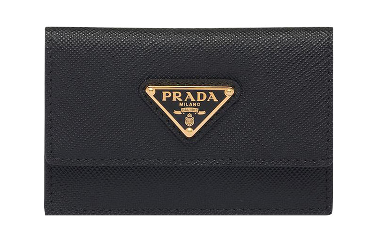PRADA Saffiano Leather Card Clip Card Holder Women's Black