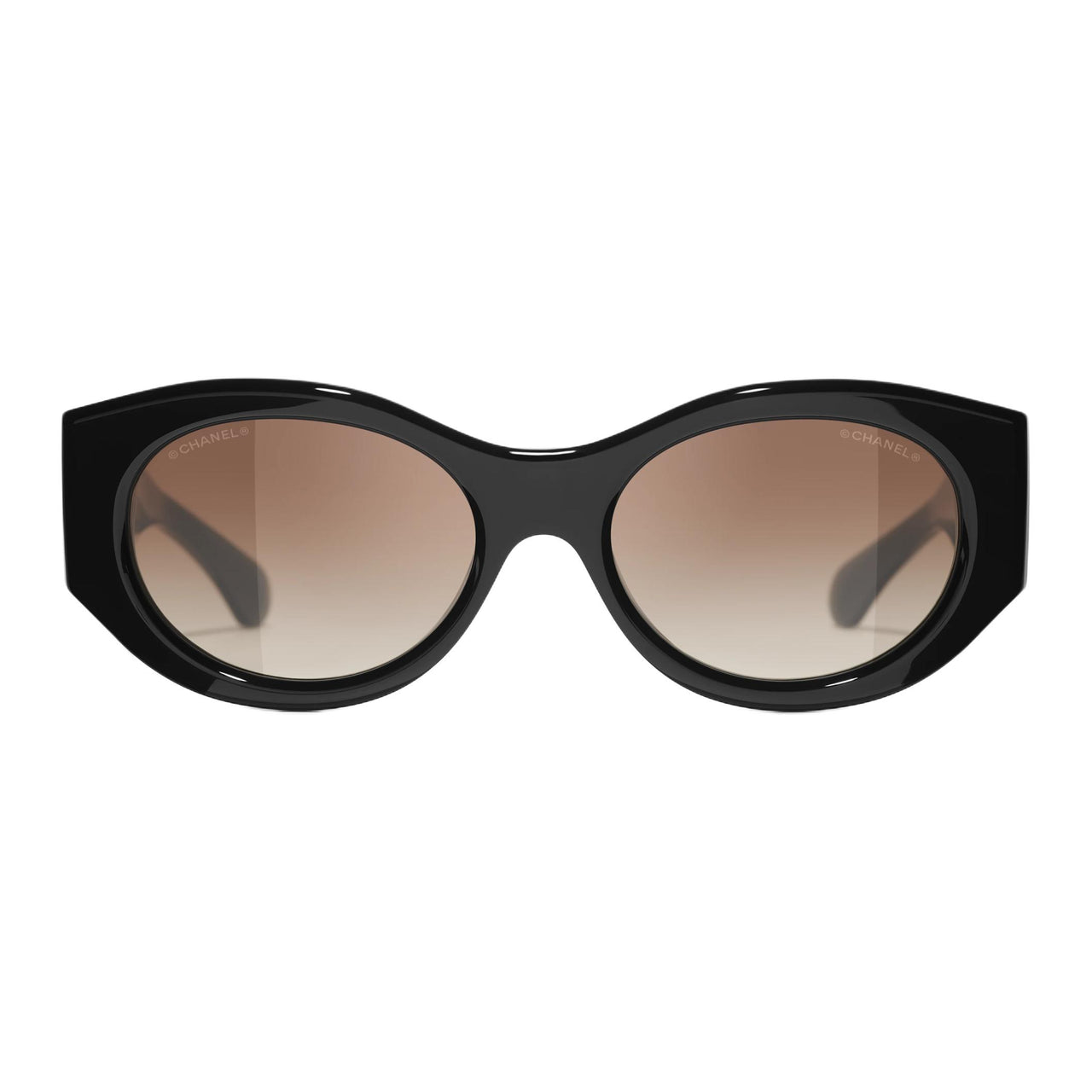 CHANEL Metal Acetate Calfskin Oval Sunglasses Unisex Black