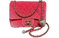 CHANEL Classic Flap CF Velour Square Fatty Shoulder Bag Crossbody Bag Women's Coral Pink