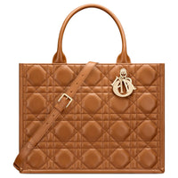 DIOR BookTote Calfskin Tote Bag Shopping Bag Handbag Medium Size Women's Gold Brown
