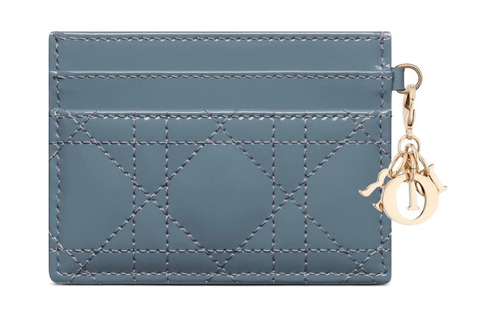 DIOR Lady Dior Leather Card Holder Women's Cloud Mist Blue