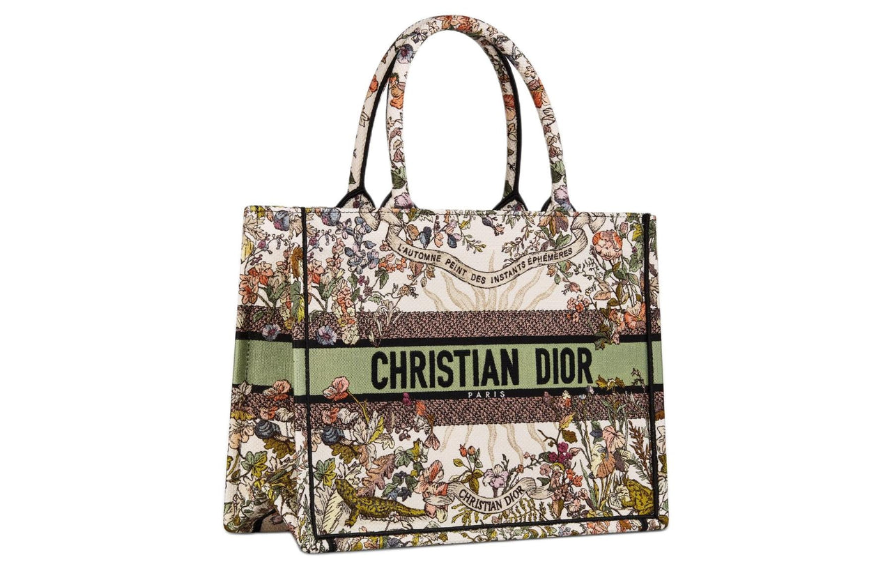 DIOR BookTote Embroidery Tote Bag Shopping Bag Handbag Medium Size Women's Beige & Multicolor