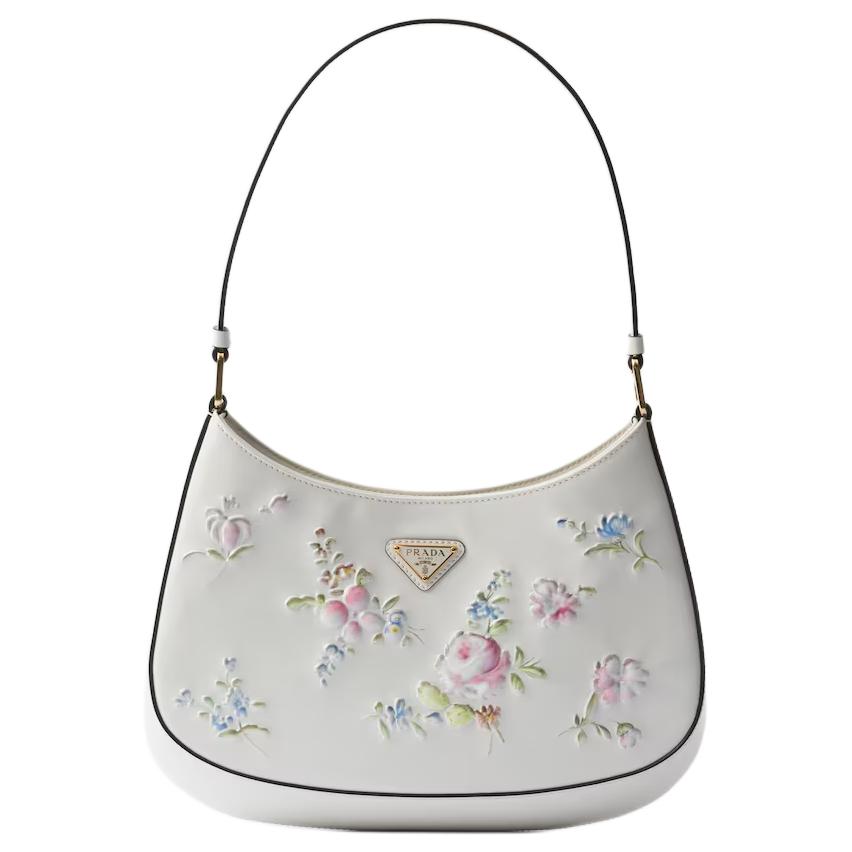 PRADA Brushed Leather Handbag Shoulder Bag Women's White