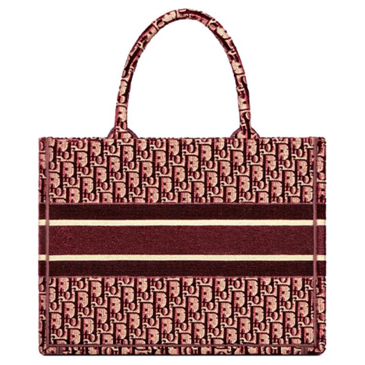 DIOR BookTote Slanted Embroidered Velvet Handbag Small Size Women's Burgundy