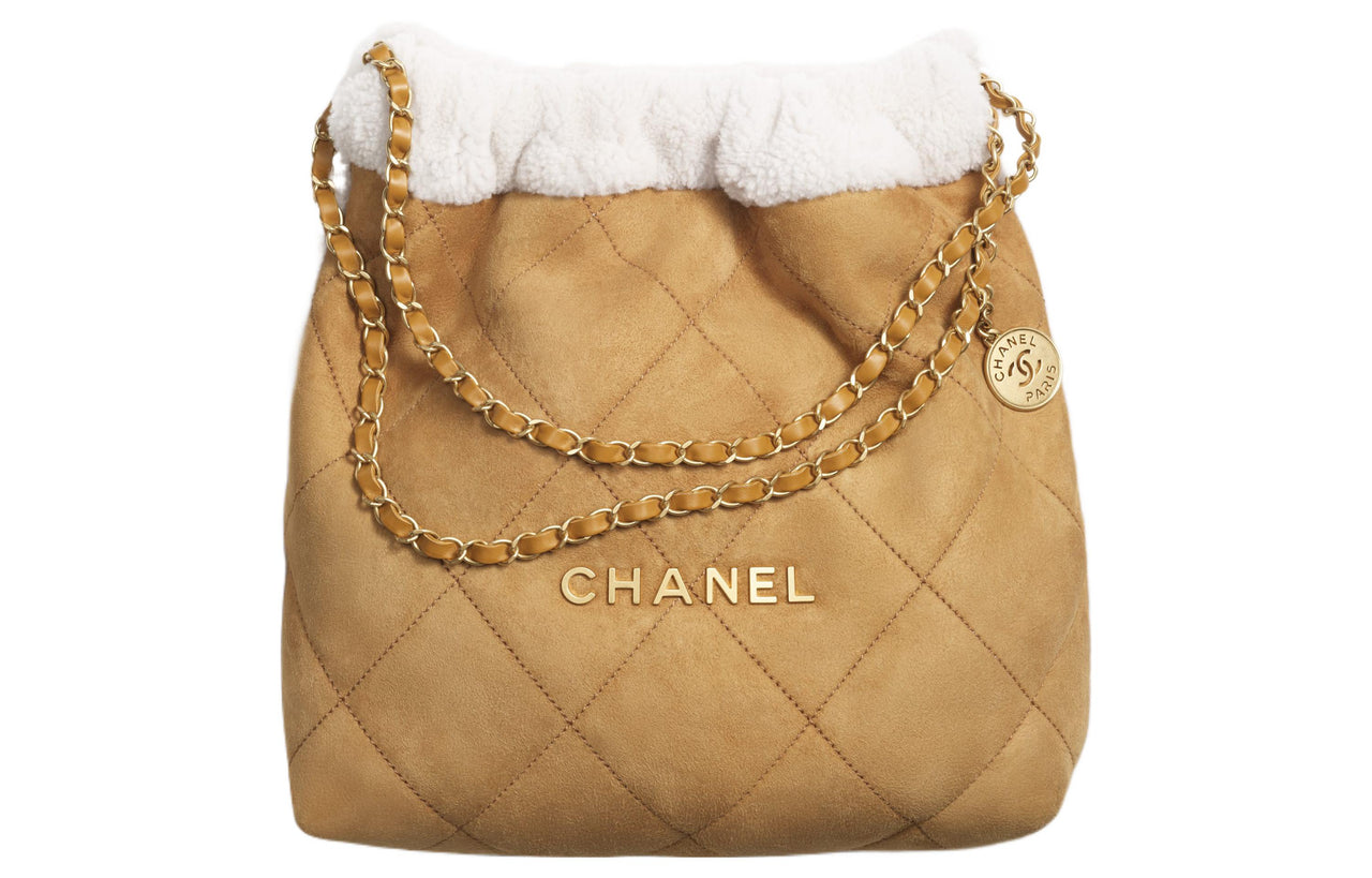 CHANEL Sheepskin Suede Lambskin Bucket Bags Shoulder Bag Crossbody Bag Women's Beige/White