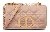 DIOR Caro Soft Cannage Calfskin Shoulder Bag Crossbody Bag Small Size Women's Nude Pink