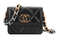 CHANEL 19Bag Sheepskin Coin Purse Fanny Pack Women's Black