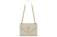 SAINT LAURENT ENVELOPE Cow Leather Envelope Bag, Shoulder Bag, Crossbody Bag Medium Size Women's White