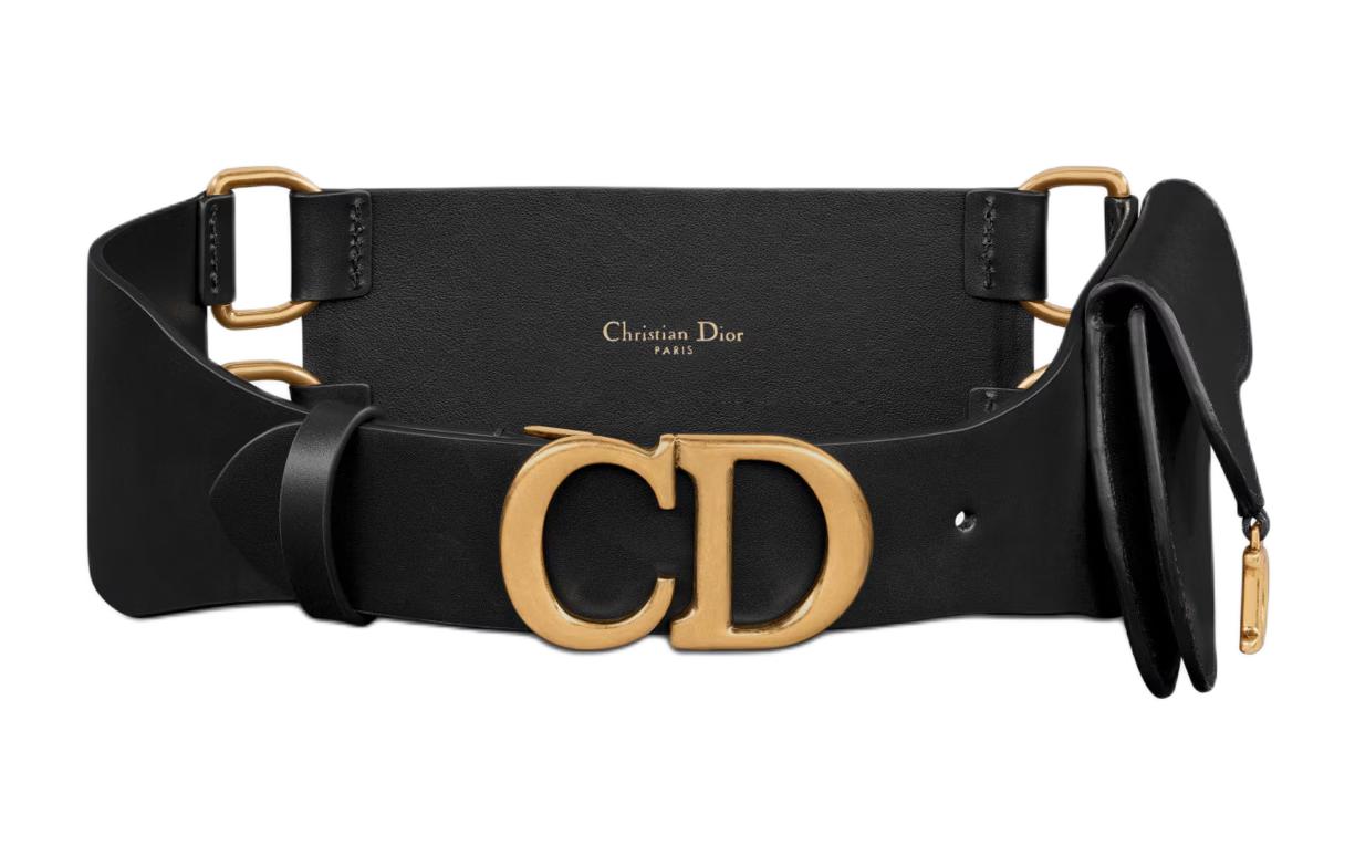 DIOR Logo Identification Belt Women's Black Width 6.5CM