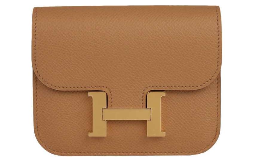 HERMES Constance Slim Epsom Leather Clutch Wallet Fanny Pack Women's 2S Sesame Color