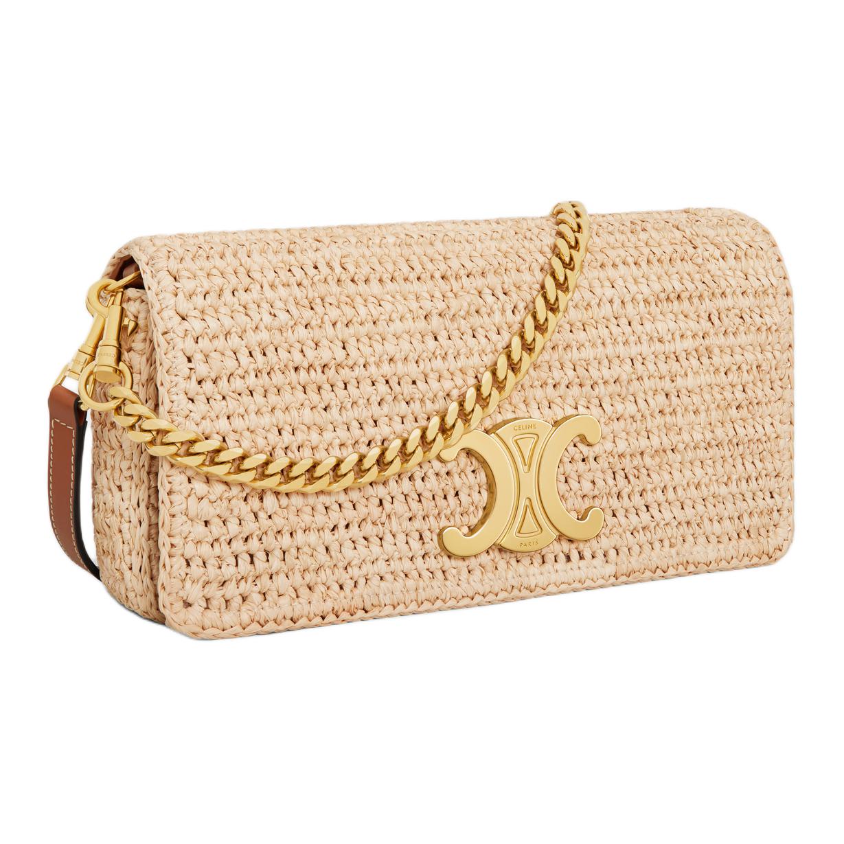 CELINE Straw Woven Shoulder Bag Women's Natural/Tan