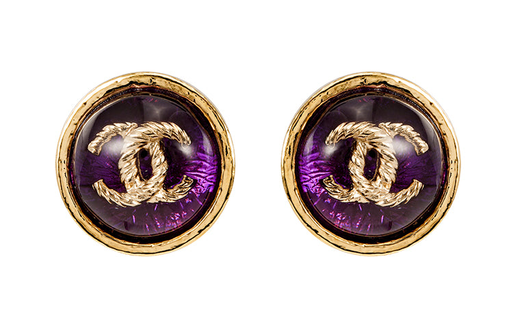 CHANEL Stud Earrings Women's Purple/Gold
