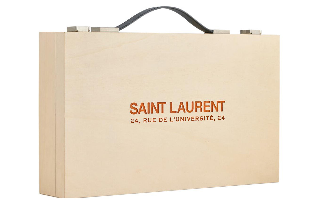 SAINT LAURENT Wooden Cow Leather Patchwork Handbag Women's Beige