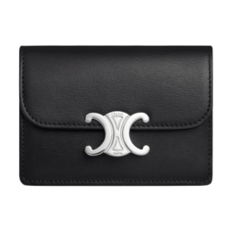 CELINE Triomphe Cow Leather Card Holder Women's Black