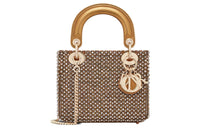 DIOR Lady Dior Faux Crystal Embroidery Shoulder Bag Crossbody Bag Handbag Mini Women's Gold