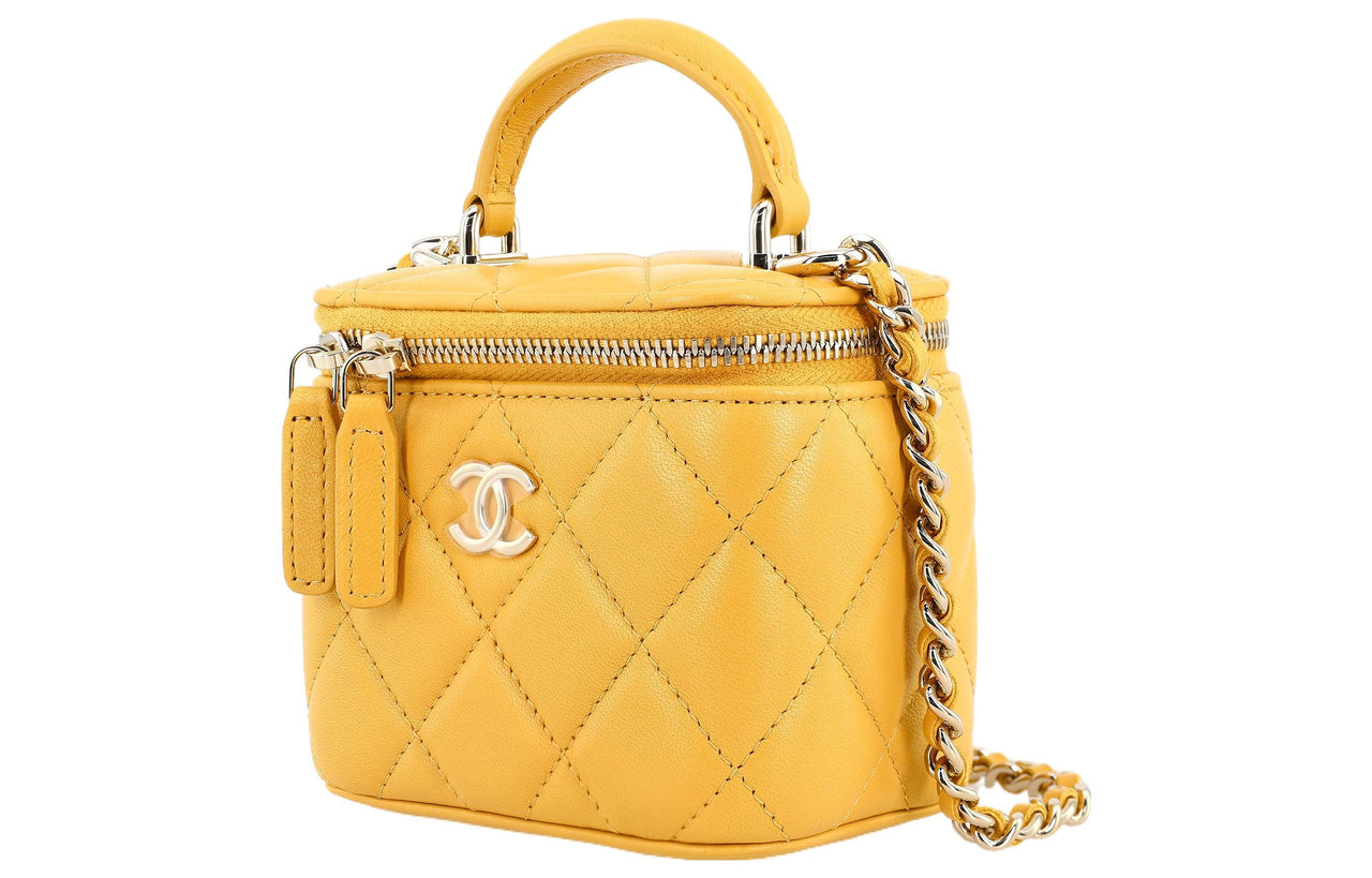CHANEL Sheepskin Box Bag Handbag Shoulder Bag Crossbody Bag Women's Bright Yellow