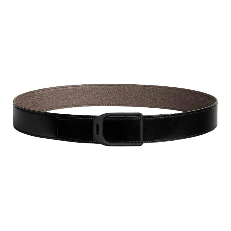 HERMES Calfskin Leather Belts Men's Black Width: 3.8CM