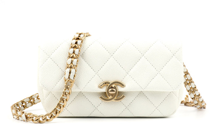 CHANEL 22P Grained Embossed Cow Leather Shoulder Bag Crossbody Bag Women's White