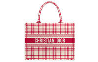 DIOR BookTote Embroidery Tote Bag Shopping Bag Handbag Small Size Women's Red Overlapped Plate