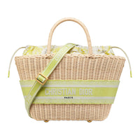 DIOR Toile De Jouy Jacquard Fabric Wicker Handbag Shoulder Bag Crossbody Bag Women's Natural Pitted Lemon