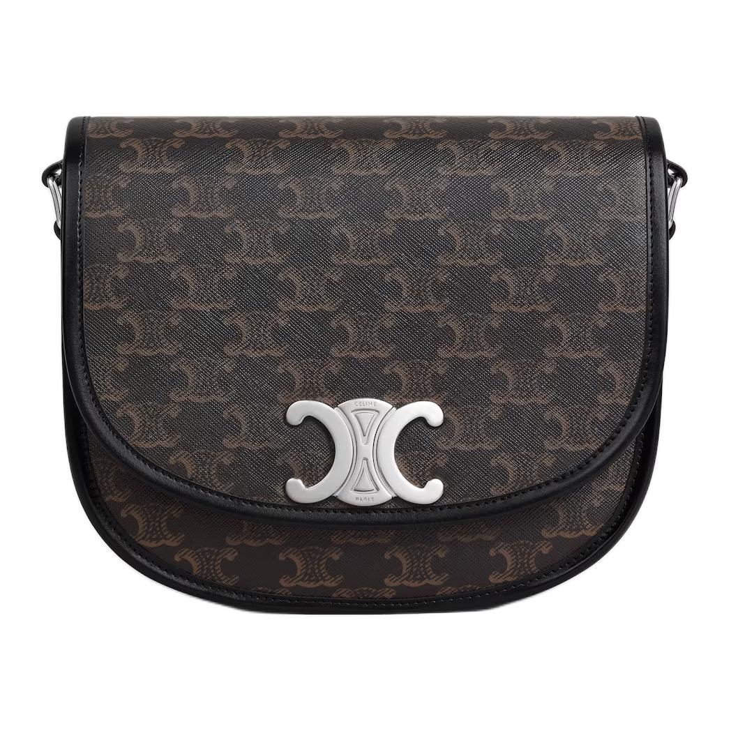 CELINE Besace Canvas Shoulder Bag Medium Size Women's Black