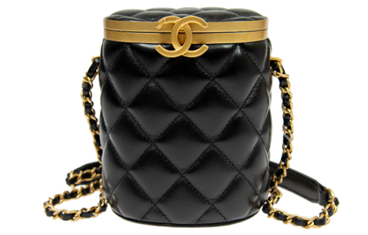 CHANEL Sheepskin Bucket Bag Small Cylinder Shoulder Bag Crossbody Bag Women's Black