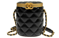 CHANEL Sheepskin Bucket Bag Small Cylinder Shoulder Bag Crossbody Bag Women's Black