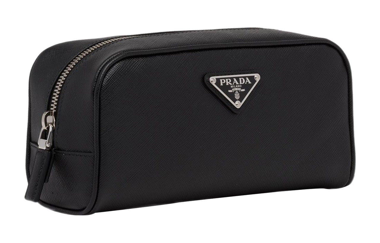 PRADA Leather Toiletry Bag Women's Black