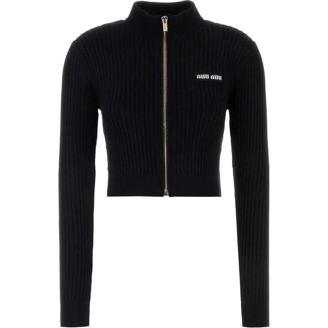 MIU MIU Logo Detailed Zip-Up Knitted Cardigan