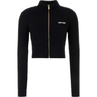 MIU MIU Logo Detailed Zip-Up Knitted Cardigan