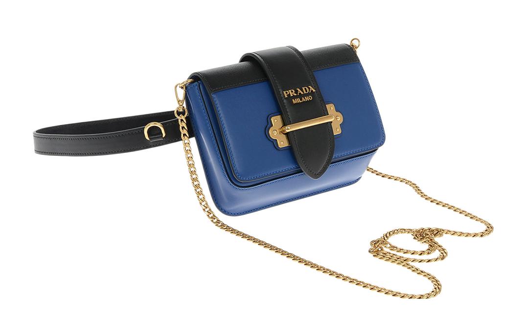 PRADA Cahier Calfskin One Shoulder Crossbody Fanny Pack Women's Blue