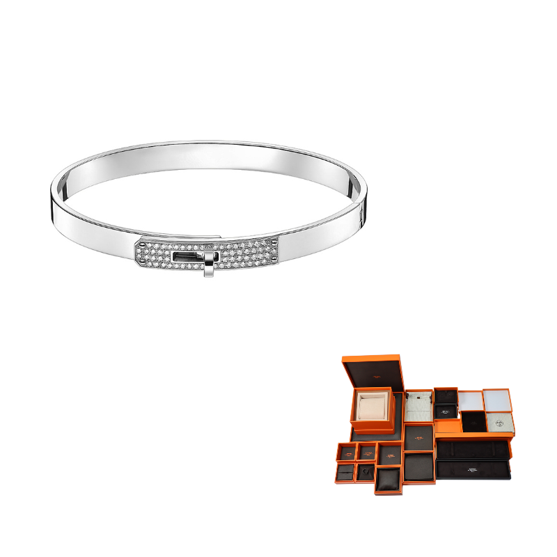 HERMES Karat Gold Bangles Unisex White Gold